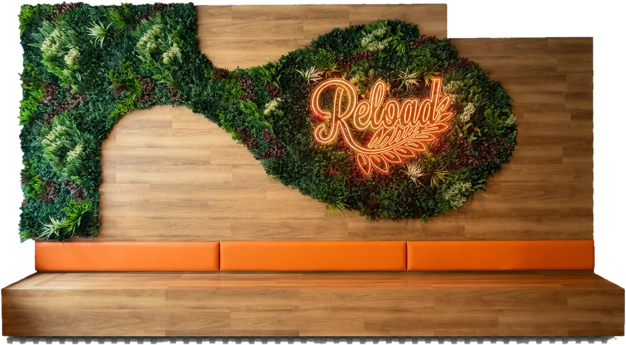Orange LED-neonskylt med texten Reload